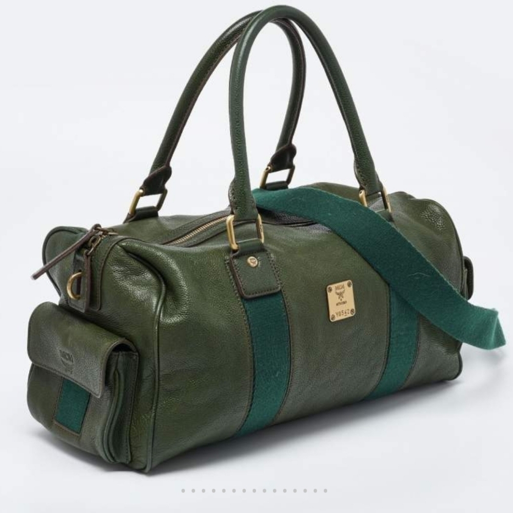 MCM Olive Green Leather Travel Bag - Picture 3 of 17